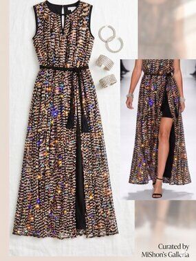 R&M Richards Elegant Woven-Shimmer Maxi Evening Dress | NWOT